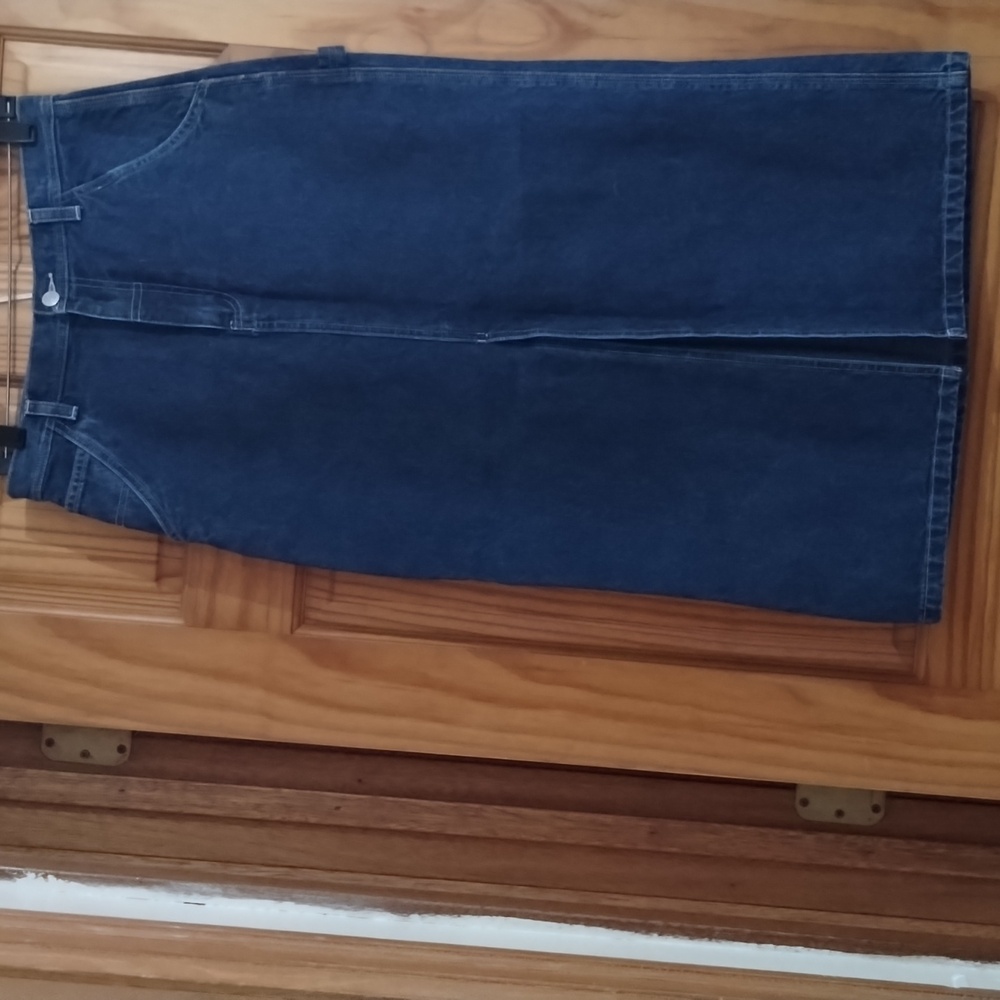 Blue Midi Pencil Skirt with Slit